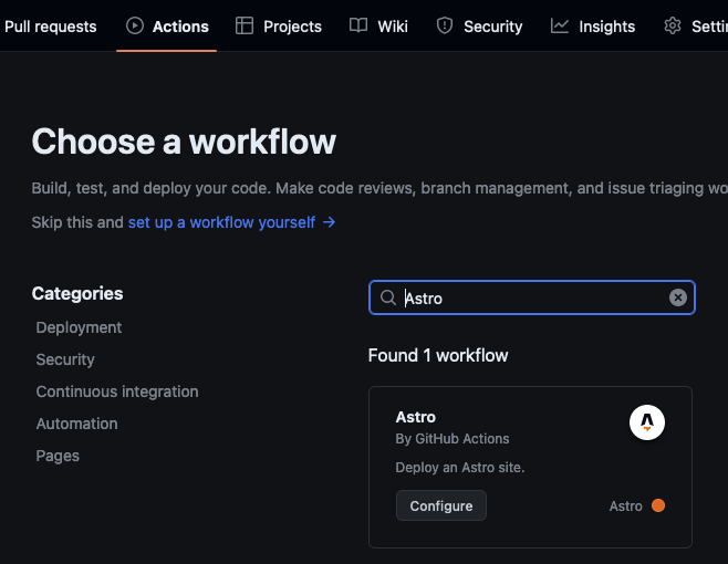 GitHub action for Astro